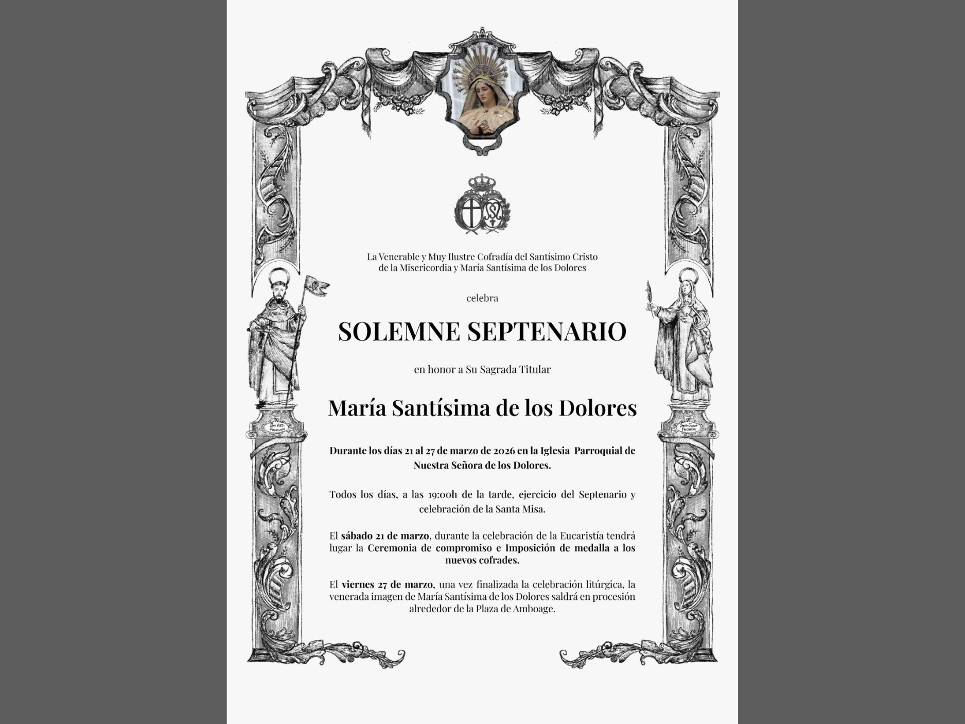 Septenario na honra da Santísima Virxe de Dolores, do 21 ao 27 de marzo