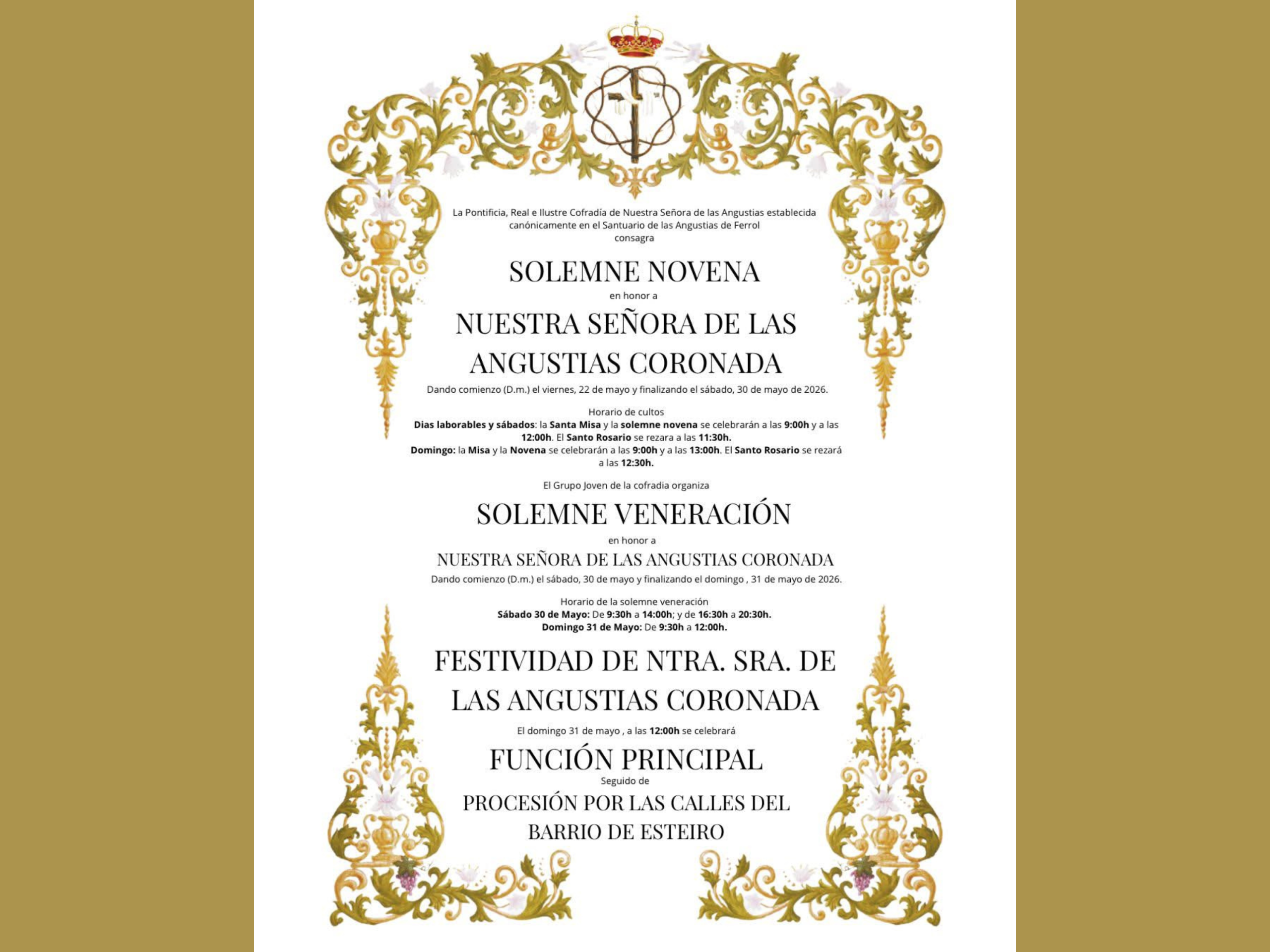 Actos en honor de Nuestra Señora de las Angustias Coronada, patrona de Esteiro